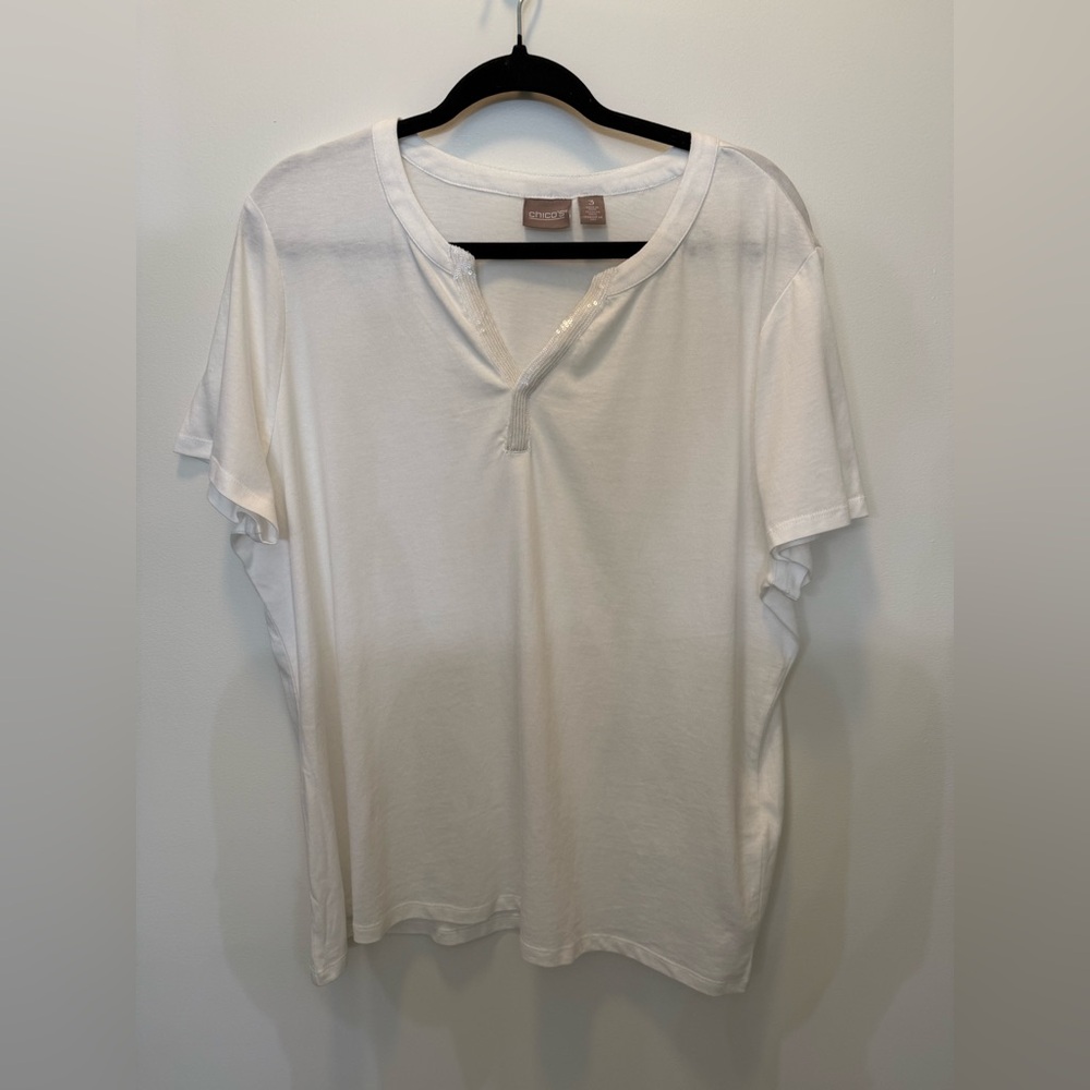 Chico's White Sequin Trim Top - Size 3‎